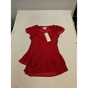 New York City Design Co Red Layered Sheer Button Blouse PXL  Victorian Look New